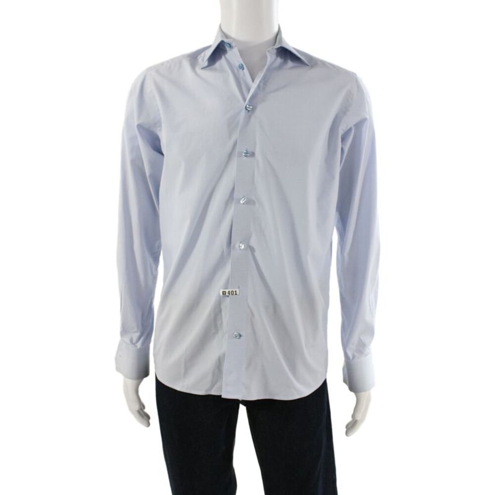Eton Mens Cotton Blend Striped Button Down Shirt Blue Size 38